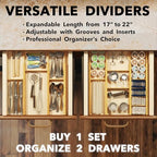 SpaceAid Bamboo Drawer Dividers with Inserts and Labels, Kitchen Adjustable Drawer Organizers, Expandable Organization for Home, Office, Dressers, 7 Dividers with 15 Inserts (17"-22" Natural) - Image 5