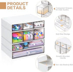 Desk Storage Organizer with 9 Drawers, 4 Tiers Stackable Desktop Craft Storage Drawers, Clear Storage Box Caddy for Stationary Makeup Jewelry Office Craft Supplies (White) - Image 4