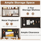 GOFLAME Desktop Bookshelf with Pegboard, 37 Inch Industrial Desk Hutch for Computer Monitor, 2-Tier Countertop Organizer Shelf with Safety Guardrails for Home Office, Dorm, Study, Rustic Brown - Image 5