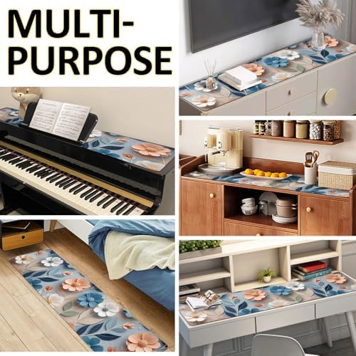 Piano Top Runner Mat, Non-Slip Rubber Bottom, Free Cut Protector Dust-Proof Covers for Musical Instrument, Chiffonier, Chest of Drawers, TV Stand, Television Cabinet (Watercolor Flora, 61" x 13.8") - Image 6