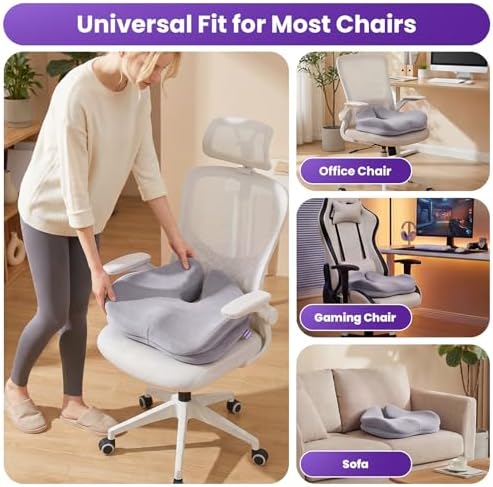 ZZ-WELL Seat Cushions for Office Chairs, Coccyx Cushion for Tailbone Pain, Memory Foam Butt Pillows for Computer Gaming Chair, Patented Pressure Relief Design Chair Cushion (Light Grey, XX-Large) - Image 4