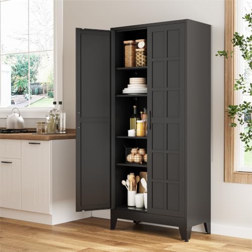 COFaR 71" Black Metal Storage Cabinet with Doors for Office and Garage - Image 3