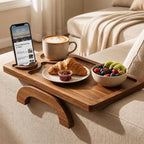 Acacia Wood Sofa Arm Tray - 3-in-1 Couch Arm Table with Phone Holder, Cup Holder & Foldable Tray - Armrest Clip-On Design for Couch with 360° Rotated Phone Holder by Unknown