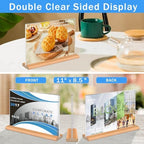 Kersally Acrylic Sign Holder 11 x 8.5'', 4 Pack Double-Sided Clear Table Display Stands with Wood Base,Horizontal Acrylic Frame Menu Flyer Paper Holder for Store, Restaurant, Hotel, Office, Show Fair - Image 2
