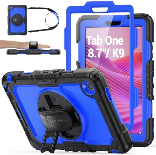 SEYMAC stock Tablet Case for Lenovo Tab One / K9 (TB305FU) 8.7 inch Drop-Proof Protection Cover with 360° Rotate Stand & Strap [Pen Holder] & Screen Protector 2025, Deepblue+Black by SEYMACstock