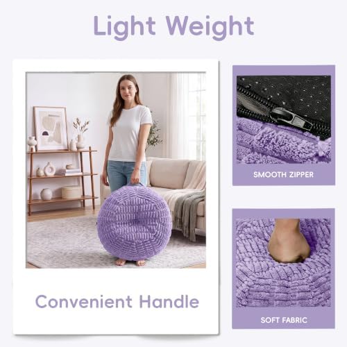 Hobestluk Stuffed Pouf Ottoman Footrest,Round Footstool,Large,Purple - Image 6
