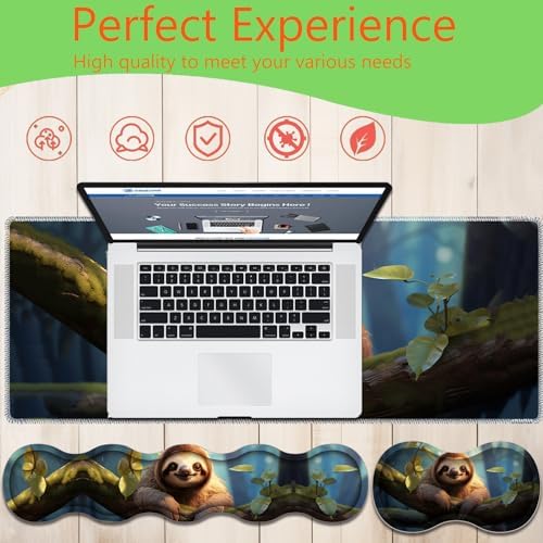 4 in 1 Mouse Pad Combo, Large Gaming Mouse Pad + Keyboard Wrist Support + Mouse Wrist Rest + Coaster, Table Pad with Stitched Edge Ergonomic Wrist Pad Set, Sloth - Image 7