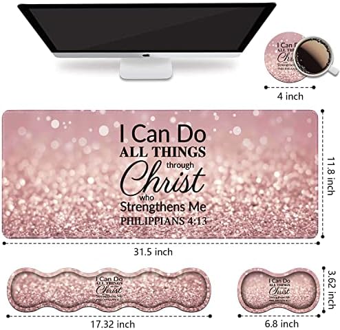 Ergonomic Keyboard Wrist Rest & Mouse Pad Wrist Rest Set,Large XXL Gaming Desk Mat 31.5"x 11.8", Non-Slip Base,Memory Foam, Easy Typing Pain Relief for Office & Home,Quote Bible Verse Philippians 4:13 - Image 2