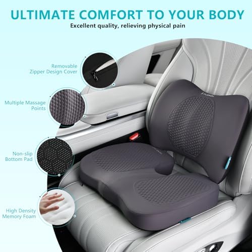 FLORICH Car Seat Cushion and Back Support for Office Chair Memory Foam Chair Cushions Pressure Relief Seat Pads with Gel Massage Point Lumbar Support Relief Sciatica & Tailbone (Light Grey) - Image 3