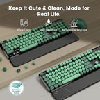 Wireless Keyboard Mouse, Magnetic Wrist Rest, Round Keycaps, Green & Black - Image 4
