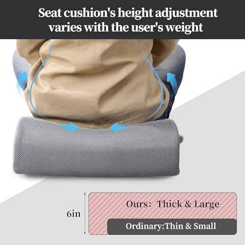 MABOZOO Extra Thick Chair Cushions,Office Chair Booster Seat Cushion to Raise Seat Height for Pain Relief,18 x 16 x 6 inch Non Slip Memory Foam Thick Cushion with Carry Handle（Grey） - Image 6