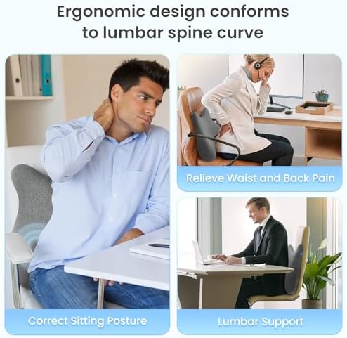 CILI Heated Lumbar Support Pillow for Office Chair, Ergonomic Back Support Cushion with Vibration, Memory Foam Chair Back Massager,Gifts for Mom Dad - Image 4