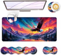Large Keyboard Mouse Pad Set, Extended Mouse Pad+Keyboard Wrist Rest Support, Memory Foam Ergonomic Easy Typing, 4Pcs (31.5×11.8 in) Desk Pad Set for Office Home,Beautiful Bald Eagle Flying by Unknown