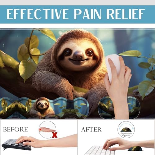4 in 1 Mouse Pad Combo, Large Gaming Mouse Pad + Keyboard Wrist Support + Mouse Wrist Rest + Coaster, Table Pad with Stitched Edge Ergonomic Wrist Pad Set, Sloth - Image 5