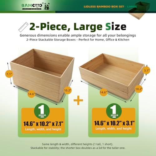 BAMOTTO CRAFTBAMBOO 2-Piece Bamboo Storage Box Set Stackable Organizer - Image 2