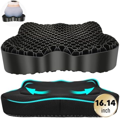 NEW-Vi Gel Seat Cushion, Thickened Big Breathable Honeycomb Design Absorbs Pressure Points Gel Cushion with Anti-Slip Cover Seat Cushion for Office Chair Home Car Seat Cushion by NEW-Vi