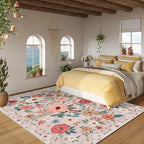DUKINO 6x9 Area Rugs, Floral Washable Rug for Bedroom Non Slip, Beige - Image 6
