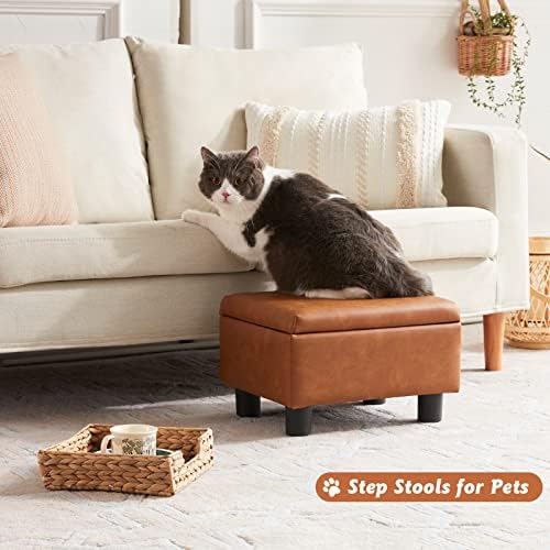 Small Foot Stool Under Desk Foot Stools Ottoman Footstool Foot Stools Small Footstools Foot Stool for Living Room Foot Rest 15" W x 12" D x 9.5" H Faux Leather Brown - Image 4