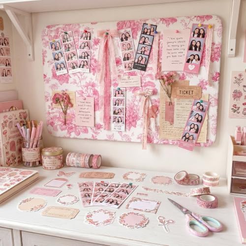 Sintuff Fabric Cork Pinboard for Dorm Wall Decor 30x20'', Cute Pink Floral - Image 3