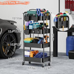 4 Tier Rolling Cart Metal with Wheels, Black Storage Carts,38in Tall - Image 6