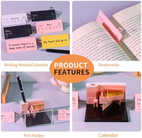 Time Piece Calendar, 3d Memo Pad Creative Desk Calendar, Room Decor Aethetic Gift (White Piano 2027 Calendar) - Image 3