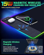 Mouse Pad with Wireless Charger, RGB Gaming Mousepad, 31.5"x15.7" Extra Large Desk Mat, 13 Light Modes, Ultra-Smooth Surface, Non-Slip Base, Waterproof Computer Keyboard Pad, Black with PD Adapter - Image 2