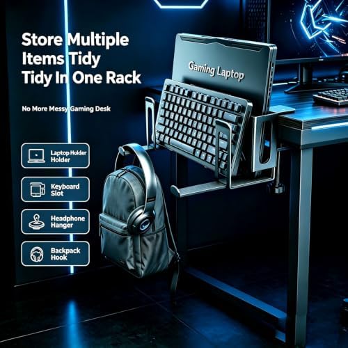 Desk Side Storage Gaming Laptop Holder,Clamp-on Vertical Notebook Stand - Image 4