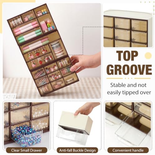 Briwooody 4 Pcs Mini Desktop Drawer Storage Box 3 4 6 9 Compartment, Brown - Image 4