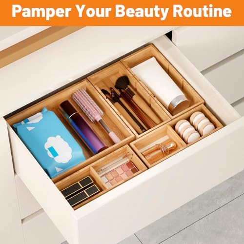 Bamboo Drawer Organizer, 5-Piece Stackable Trays with Removable Dividers - Image 6