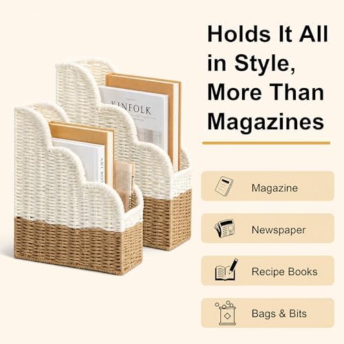 BROWNLILY Handwoven Paper Rope Magazine Holders with Scalloped Edge - Image 3