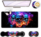 Large Keyboard Mouse Pad Set, Extended Mouse Pad+Keyboard Wrist Rest Support, Memory Foam Ergonomic Easy Typing, 4Pcs (31.5×11.8 in) Desk Pad Set for Office Home,Smoke Skulls by Unknown