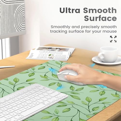 Botanical Foliage Print Office Desk Mat 31.5" x 15.7" Desktop Mat PU Leather Large Mouse Pad White Mousepad Non-Slip Table Mat for Girls, Women, Home, Work, Computer, and Gaming - Image 4