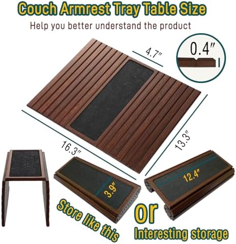 Bamboo Couch Arm Tray Table with Anti-Slip Cork Pad，Foldable Sofa Armrest Tray Table for Couch，Flexible Couch Arm Cup Holder，Portable Sofa Arm Chair Table for Drink, Snacks, Phone, Remote (Brown) - Image 3