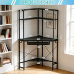 Corner Desk with Hutch and LED Light, Keyboard Tray, Carbon Black - Image 2