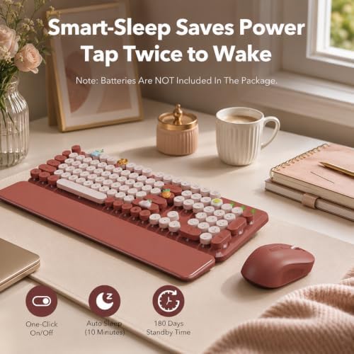 SABLUTE Wireless Keyboard Mouse Combo, Burgundy Red, Magnetic Wrist Rest - Image 6