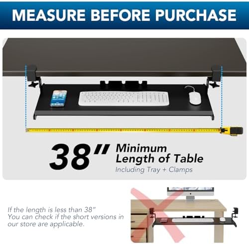 AX WABER Keyboard Tray Under Desk Pull Out with 3 Height Adjustable Extra Sturdy C Clamp Mount System, 32.8 (38 inch Including Clamps) x 12 Inch Slide-Out Platform Computer Drawer for Typing - Image 5
