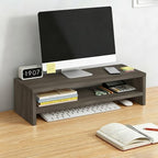 Solid Wood Monitor Stand Riser & Laptop Stand Desk Organizer - Office Accessories for PC Workspace, Computer Organization, Countertop Hutch Dark Grey Log 19.7x7.9x5.2in by Unknown