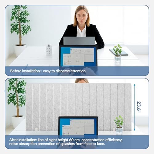 48" Desktop Privacy Screen - Sound Absorbing Felt Panel, Clamp-On Foldable Office Divider for Desk, Silver Gray - Image 4