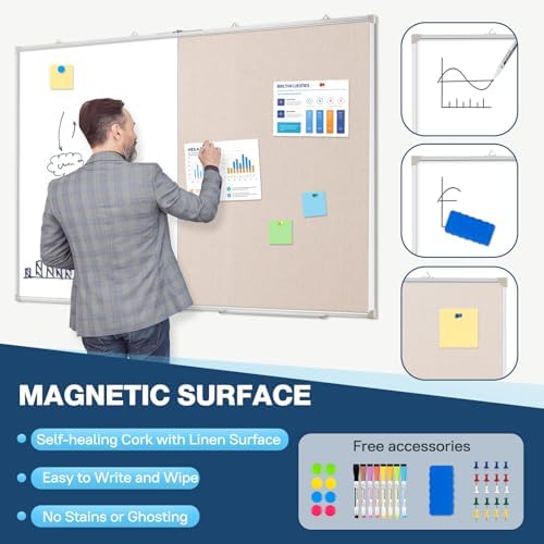 Large White Board Dry Erase Foldable Bulletin Board Combo 48x36 for Wall - Image 4