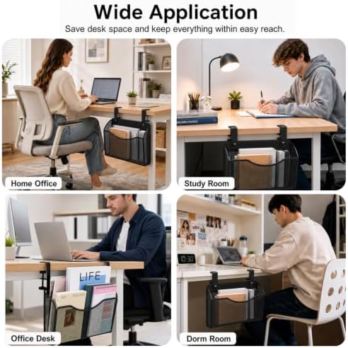 2 Pcs Desk Side Storage Organizer, Mesh, Metal 2-IN-1, Hanging, Black - Image 6