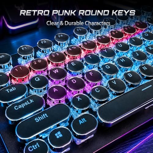 RK ROYAL KLUDGE S108 Typewriter Mechanical Keyboard, Wired Gaming Keyboard with Number Pad, Full Size Retro Keyboards w/Detachable Wrist Rest for Mac/Win/PC, Clicky Blue Switch, Rainbow Backlit Black - Image 4