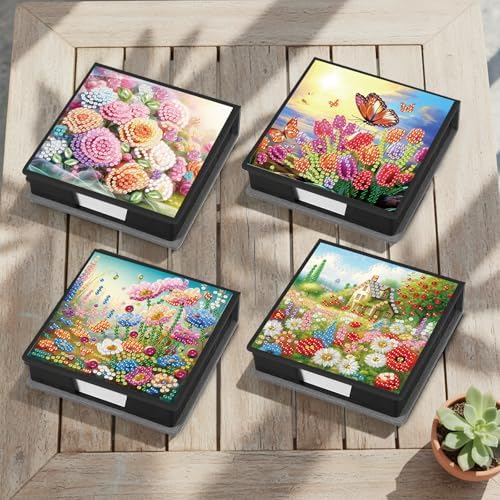 POETRYDRAW 4 Pcs Diamond Art Painting Kit Note Box, Diamond Art Notecard Box Sticky Note Holder for Adults Memo Pad Holder, Contains 160 Sheets of Paper (Flower) - Image 2
