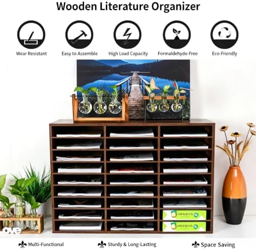 PAG-Mass Wood Literature Organizer Mail Sorter Student Mailbox for Classroom Desktop Bill Paper Holder for Office Home School, 27 Compartments, Antique Brown - Image 6