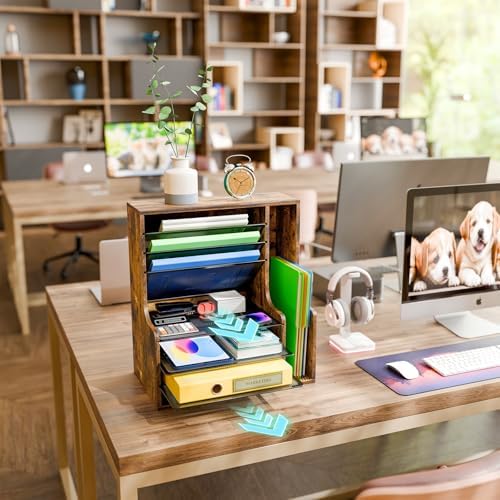 Simple Trending 7- Tier Desk File Organizer, Paper Organizer, Rustic Brown - Image 3