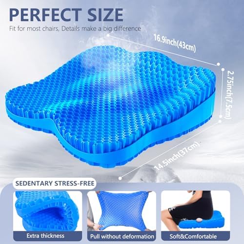 Gel Seat Cushion, Thicken Big Office Chair Cushion Chair Seat Pads for Long Sitting, Sciatica & Hip Pain Relief, Egg Seat Cushion for Wheelchair Car Office Home Travel Outdoor - Image 4