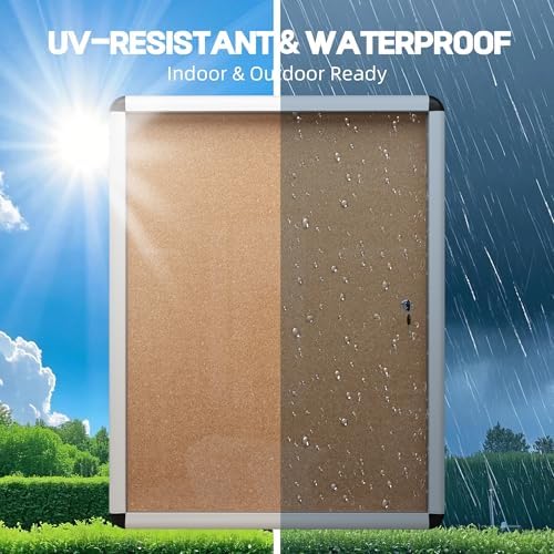 INNOVART 20”x16” Enclosed Bulletin Board, Weatherproof Outdoor Enclosed Cork Board with Swing-Open Locking Door, Aluminum Frame Wall Mounted Display Case for Home, School, Office, Commercial - Image 5