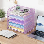 Cawukege 2 Pack 5 Tier Paper Organizer, Letter Tray with Handle, Mesh Desk Organizer, Metal File Organizer, Office Desk Accessories for Home, Office, Classroom, School -Purple - Image 7