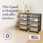 HOMZ Drawer Tower, 4-Tier Cart w/Removable Wheels, Black Frame, 2-Pack - Image 4