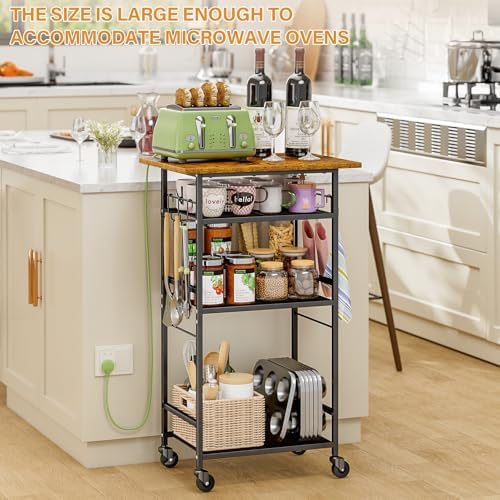 ThreeHio Rolling Kitchen Microwave Cart, 4 Tier Microwave Table Stand with Storage, Kitchen Storage Rack on Wheels, Coffee Station Cart Rack Shelf Organizer for Living Room Office, Balcony - Image 4