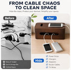 Large Wooden Cable Management Box, Cord Organizer for Power Strip, Surge Protector & Chargers, Ventilation Holes & Multi Cable Slots, Wire Hider for Desk, TV, Office & Gaming Setup - Image 2